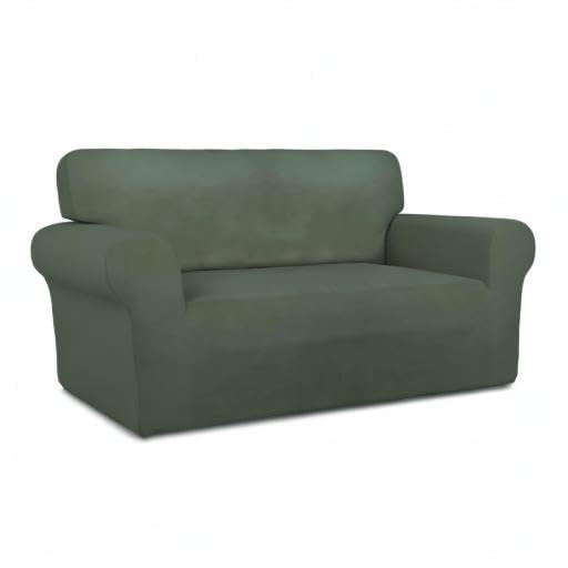 Stretch Loveseat Covers Fleece Couch Covers for Sofa Grayish Green (Medium Loveseat / Grayish Green)