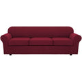 4 Piece Stretch Sofa Covers for 3 Cushion Couch Covers for Living Room Furniture Slipcovers (Large Plus / Burgundy)