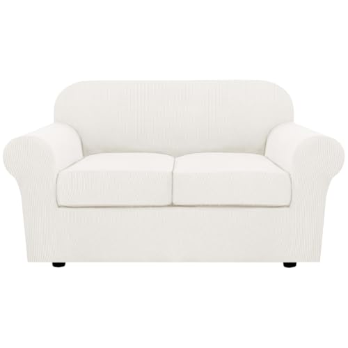 3 Piece Stretch Sofa Covers for 2 Cushion Loveseat Couch Covers for Living Room Sofa (Medium / Porcelain White)