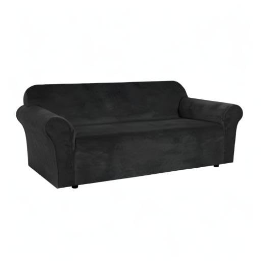 Stretch Velvet Sofa Covers Large Couch Covers Sofa Slipcovers with Non Slip Straps Underneath The Furniture (Jet Black / XL Sofa)
