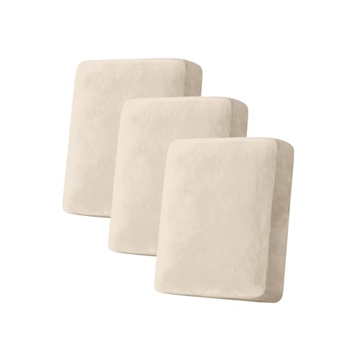 Couch Cover Stretch Velvet Sofa Cushion Cover 3 (Cream / 3PC Seater or Backrest)