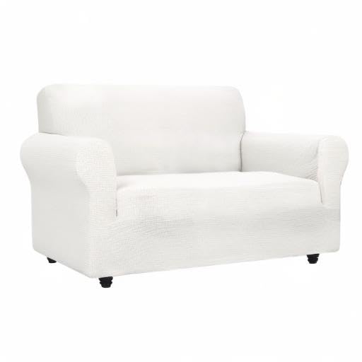 Super Stretch Couch Cover Love Seat Sofa Covers for Living Room Dogs Pet Friendly Furniture Protector Spandex Loveseat Slipcovers with Anti Slip Foam Sticks (White / Medium (57"-70"))