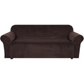 Stretch Velvet Sofa Covers for 3 Cushion Couch Covers Furniture Protector Soft with Non Slip Elastic Bottom (Chocolate / Sofa L)