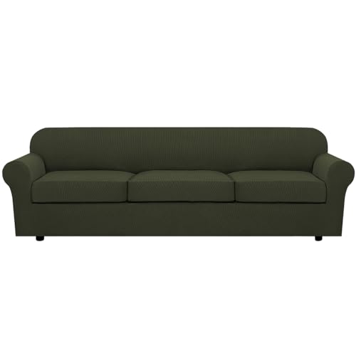 4 Piece Stretch Sofa Covers for 3 Cushion Couch Furniture Slipcovers for Living Room (X-Large / Olive)