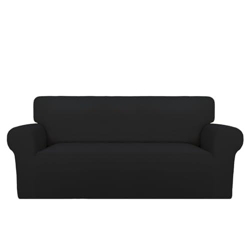 Super Stretch Sofa Slipcover (Medium-XL Oversized Loveseat / Black)