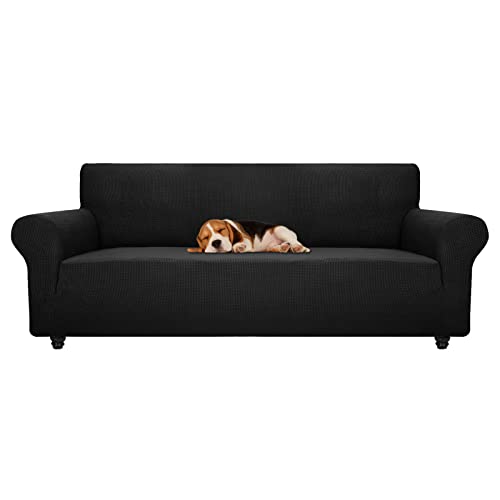 Stretch Oversized Couch Cover Universal Sofa Covers for Living Room Dogs Pet Furniture Protector Spandex Extra Large Sofa Slipcovers with Anti Slip Foam Sticks (Black / X-Large (92"-115"))
