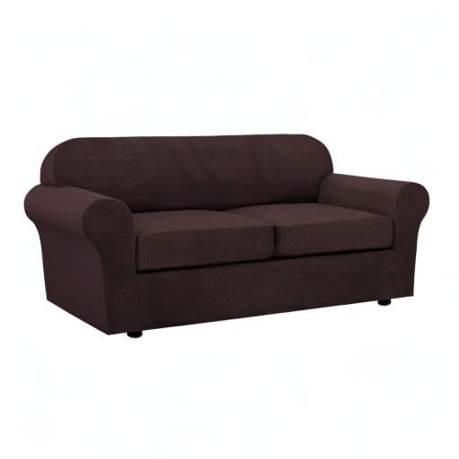 3 Piece Stretch Sofa Covers for 2 Cushion Sofa Couch Covers for Living Room Sofa Slipcovers (Medium-XL / Chocolate)