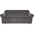 Stretch Velvet Sofa Covers for 3 Cushion Couch Covers Furniture Protector Soft with Non Slip Elastic Bottom (Charcoal Gray / Sofa L)