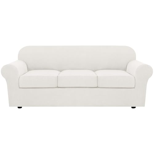 4 Piece Stretch Sofa Covers for 3 Cushion Couch Covers for Living Room Furniture (Large / Porcelain White)