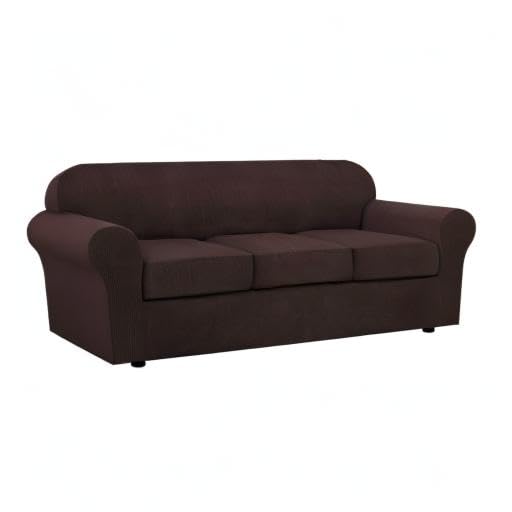4 Piece Stretch Sofa Covers for 3 Cushion Couch Covers for Living Room Furniture Slipcovers (Large / Chocolate)
