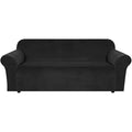 Stretch Velvet Sofa Covers for 3 Cushion Couch Covers Furniture Protector Soft with Non Slip Elastic Bottom (Jet Black / Sofa L)
