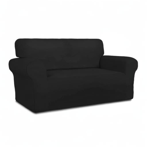 Stretch Loveseat Covers Fleece Couch Covers for Sofa Black (Medium Loveseat / Black)