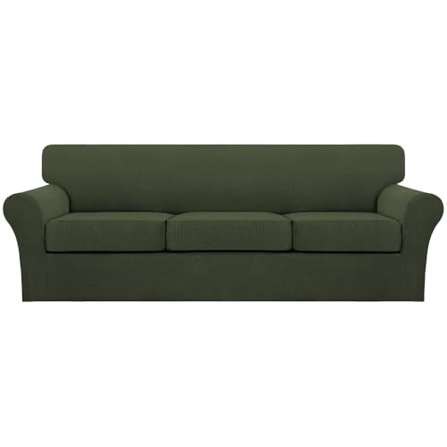 4 Piece Sofa Covers for 3 Cushion Couch Sofa Slipcover Soft Couch Cover for Dogs (XL Sofa (3 Cushion) / Olive)