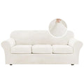 Modern Velvet Plush 4 Piece High Stretch Sofa Slipcover Sofa Cover Furniture Protector Form Fit Thick Velvet Sofa Cover for 3 Cushion Couch Width Up to 90 Inch (3 Cushion Sofa / Porcelain White)