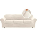 High Stretch Sofa Slipcover 4 Piece Cover Velvet Furniture Protector Form Fit Thick Velvet Extra Large Sofa Cover for 3 Cushion Couch Width Up to 97 Inch (3 Cushion Large Sofa / Ivory)