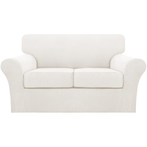 3 Piece Sofa Covers for 2 Cushion Couch Sofa Slipcover Soft Couch Cover for Dogs (Loveseat (2 Cushion) / Porcelain White)