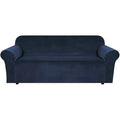 Stretch Velvet Sofa Covers for 3 Cushion Couch Covers Furniture Protector Soft with Non Slip Elastic Bottom (Navy / Sofa L)