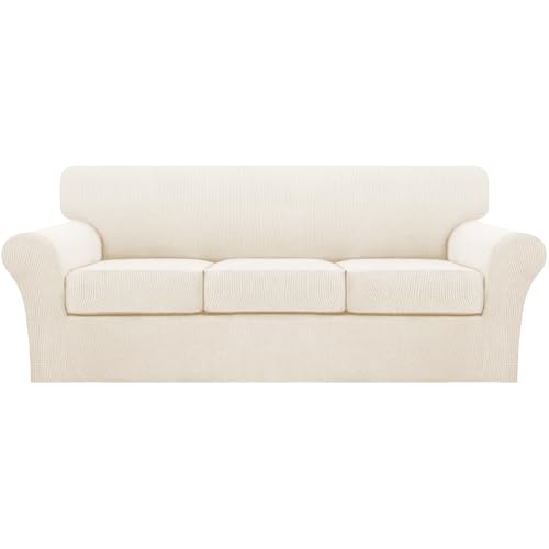 4 Piece Sofa Covers for 3 Cushion Couch Sofa Slipcover Soft Couch Cover for Dogs (Sofa (3 Cushion) / Cream)