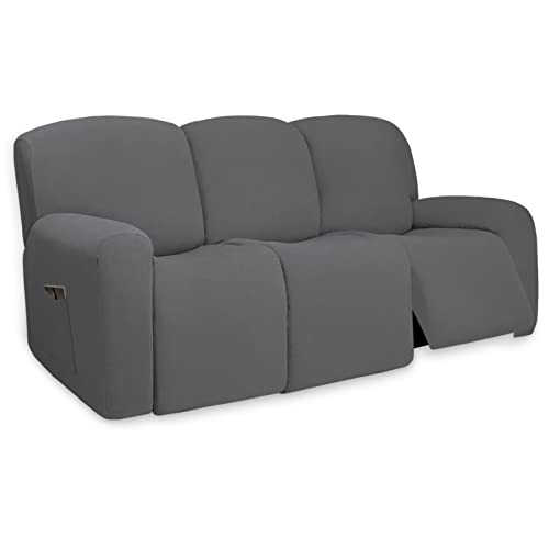 Super Stretch 3 Seats Recliner Sofa Couch Cover with Pocket (Large Recliner Sofa / Grey)