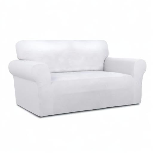 Stretch Loveseat Covers Fleece Couch Covers for Sofa White (Medium Loveseat / White)
