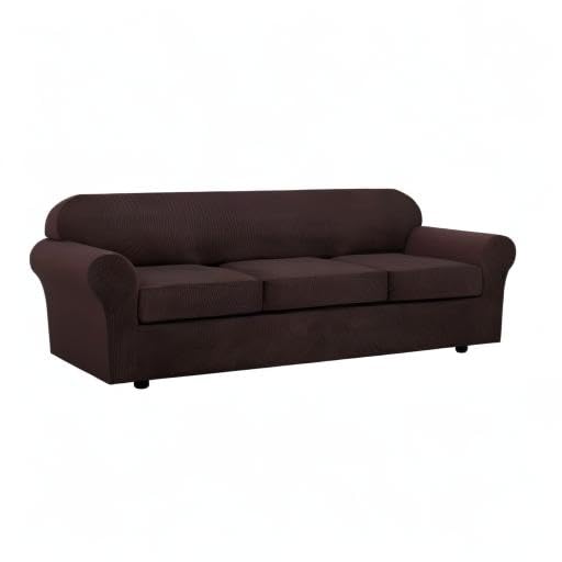 4 Piece Stretch Sofa Covers for 3 Cushion Couch Covers for Living Room Furniture Slipcovers (X-Large / Chocolate)