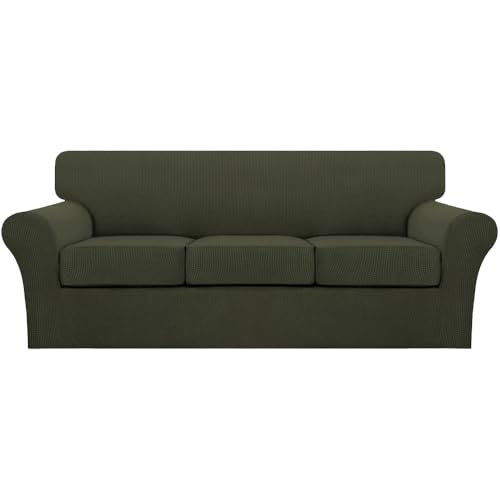 4 Piece Sofa Covers for 3 Cushion Couch Sofa Slipcover Soft Couch Cover for Dogs (Sofa (3 Cushion) / Olive)
