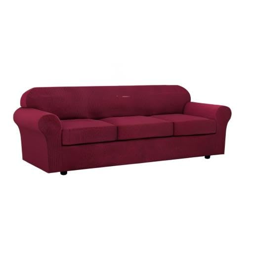 4 Piece Stretch Sofa Covers for 3 Cushion Couch Covers for Living Room Furniture Slipcovers (X-Large / Burgundy)
