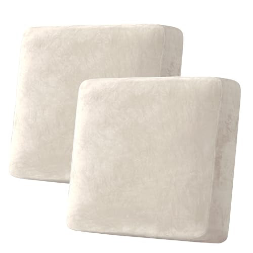 Velvet Stretch Couch Cushion Cover Plush Cushion Slipcover for Chair Loveseat Sofa Cushion Furniture Protector Seat Cushion Sofa Cover (Ivory / 2 Cushion Sofa)