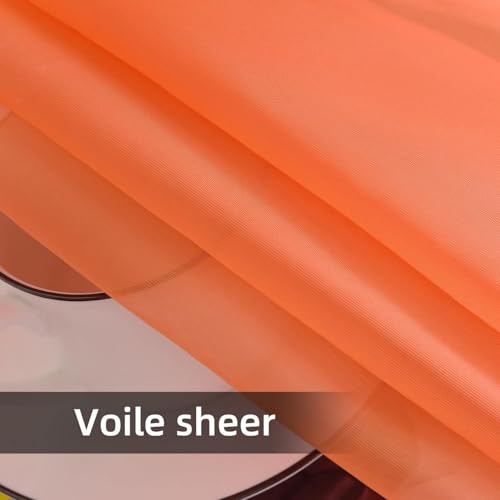 Solid Sheer Rod Pocket Curtain Voile Draperies 2 Panels White Beige Black Grey Coffee 52 Inch Width 54 Inch Long 1 Pair for Kitchen Bedroom Children Living Room Yard (Orange Red / 52"W x 54"L (Pack of 2))