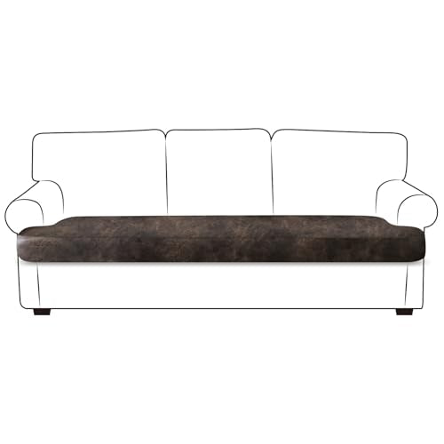 Leather Look Couch Cushion Covers Sofa Seat Slipcovers Sets Couches Furniture Protector for Sectional Armchair Loveseat Pets Kids Stretch Spandex Fabric (1 T-Cushion Sofa / Brown)