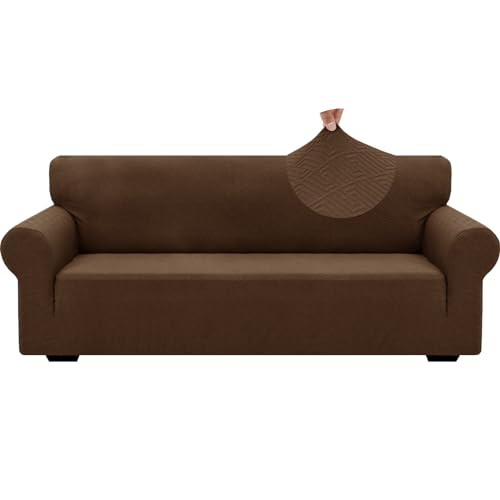 1 Piece Jacquard Couch Covers for 3 Cushion Couch Living Room High Stretch Sofa Cover Pets Dogs Friendly Anti Slip Thickened Slipcovers Furniture Protector (Large (71"-90") / New Pattern Coffee)