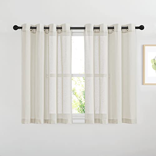 Kitchen Curtains Linen Burlap Drapes for Bedroom (52"W x 45"L (Pack of 2) / Natural)