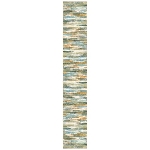 Modern Abstract Runner Rug 2x12 (2' x 12' (Runner) / Green Teal Mustard Multi)