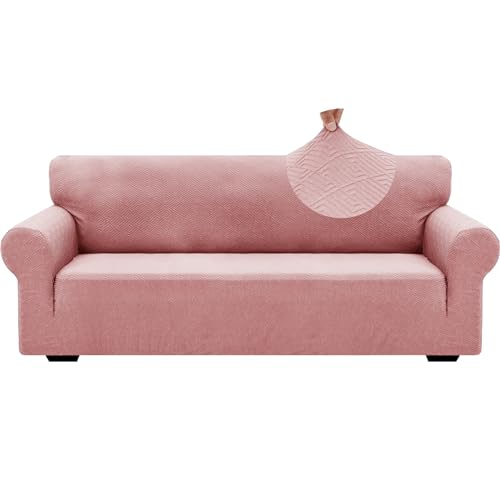 1 Piece Jacquard Couch Covers for 3 Cushion Couch Living Room High Stretch Sofa Cover Pets Dogs Friendly Anti Slip Thickened Slipcovers Furniture Protector (Large (71"-90") / New Pattern Rose)