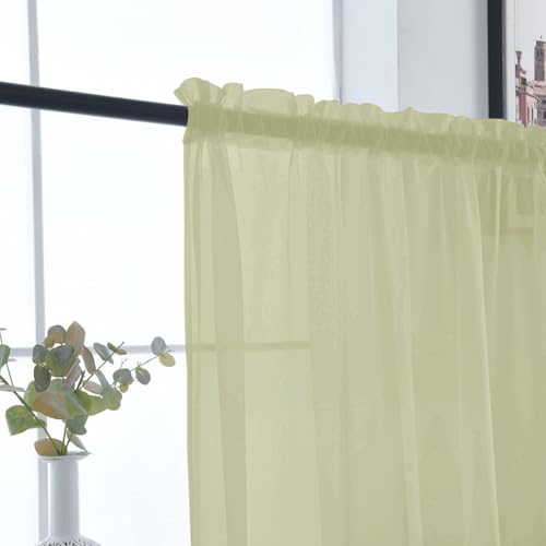 Basic Rod Pocket Sheer Voile Window Curtain Panels Sage Green 1 Pair 2 Panels 26 Width 30 Inch Long for Kitchen Bedroom Children Living Room Yard（Sage Green (Sage Green / 26"W x 30"L (Pack of 2))