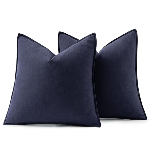 Decorative Linen Pillow Covers 20x20 Inch Navy (Navy / 20" x 20" (Pack of 2))