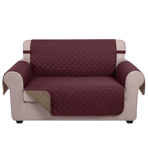 Loveseat Sofa Cover for 2 Cushion Couch (Burgundy/Tan / 45''loveseat-small)