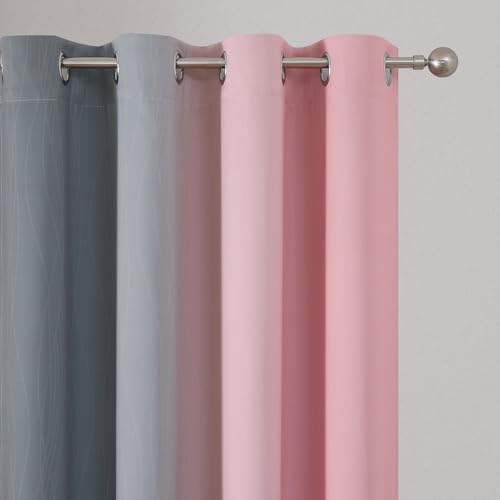 Ombre Grey and Pink Blackout Curtains for Bedroom 72 Inch (Grey and Pink / 52"W x 72"L (Pack of 2))