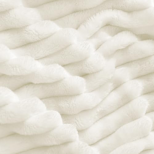 3D Ribbed Jacquard Cream Fleece Twin Blanket for Couch (Cream / Twin(60"x80"))