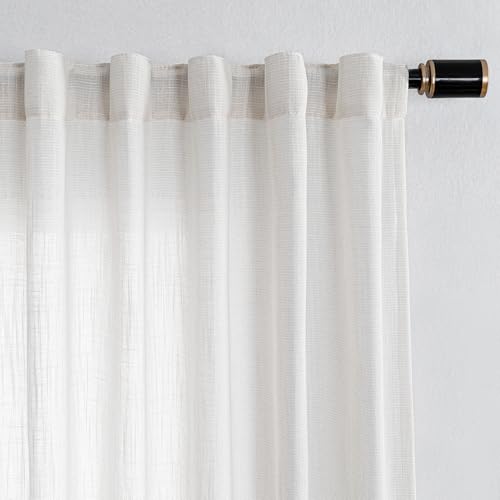 Natural Linen White Curtains 84 Inches Long (100"W x 84"L (Pack of 1) / Beige White)