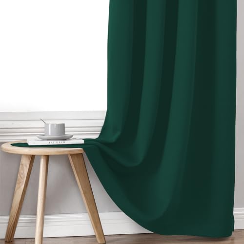 100% Blackout Curtains for Bedroom 90 Inches Long 2 Panels Set (52"W x 90"L (Pack of 2) / Forest Green)