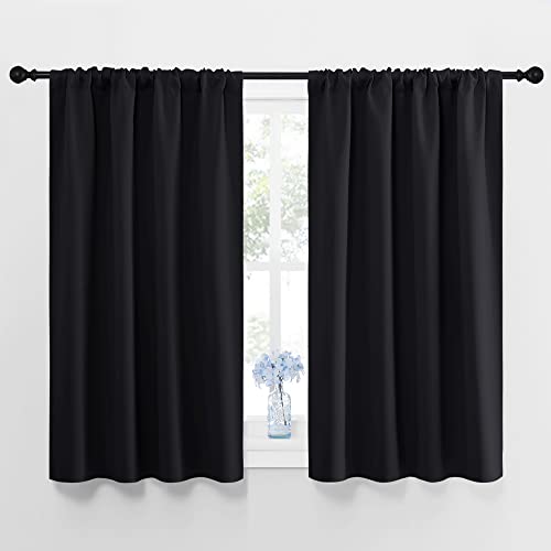 Black Blackout Curtains for Small Window 42" w x 48" L 2 Panels (Black / 42"W x 48"L (Pack of 2))