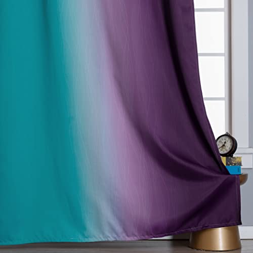 Ombre Teal and Purple Blackout Curtains for Kids Bedroom (Purple and Teal / 52"W x 63"L (Pack of 2))
