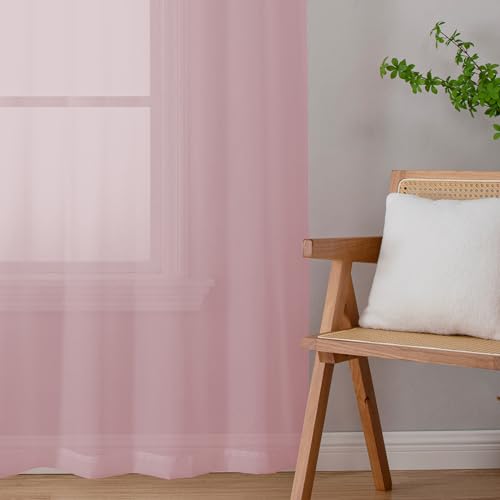 Sheer Curtains 63 Inch Length 2 Panels (Blush Pink / 42"W x 63"L (Pack of 2))