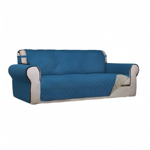Reversible Quilted Sofa Cover Dog Couch Covers for Sofa (Large / Peacock Blue/Beige)