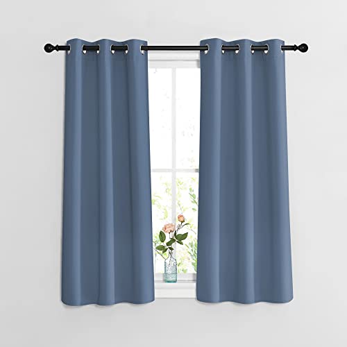 Bedroom Blackout Curtains and Drapes 48" Long 2 Panels Set (Stone Blue / 37"W x 48"L (Pack of 2))