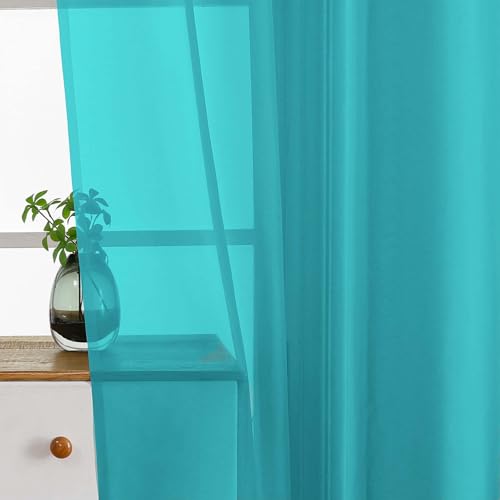 Turquoise Small Sheer Curtains 2 Panels Set (42"W x 36"L (Pack of 2) / Turquoise)