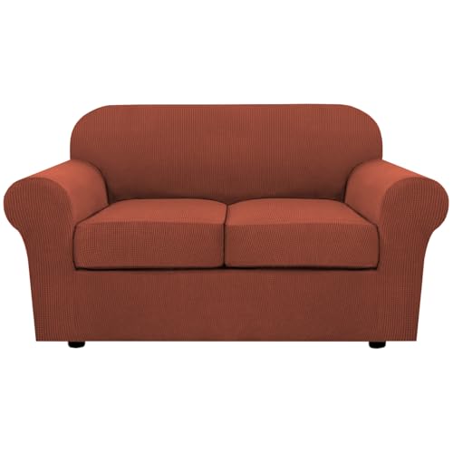 3 Piece Stretch Sofa Covers for 2 Cushion Loveseat Couch Covers for Living Room Sofa Slipcovers (Medium / Rust)