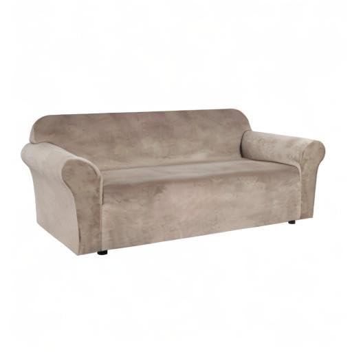 Stretch Velvet Sofa Covers for 3 Cushion Couch Covers Sofa Slipcovers Furniture Protector Soft with Non Slip Elastic Bottom (Taupe / Sofa)