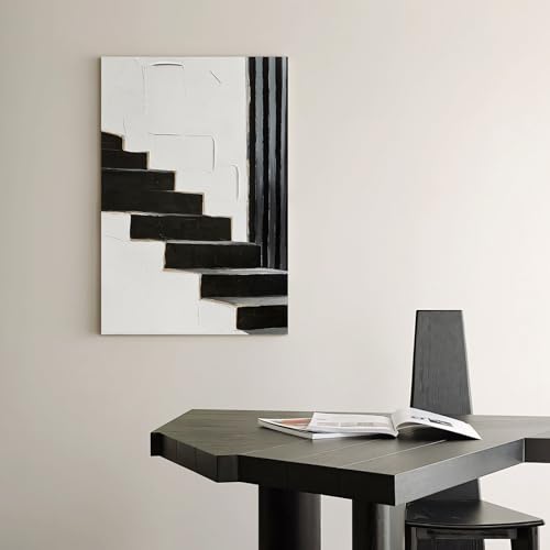 Modern Minimalist Abstract Black & White Canvas Wall Art for Living Room (Staircase / 24"L x 36"W)
